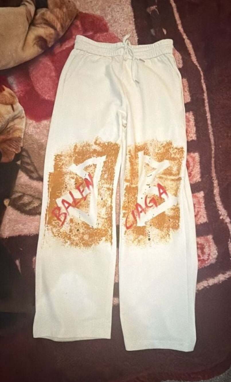 Balenciaga Bleach Print Graphic Wide Leg Sweatpants White